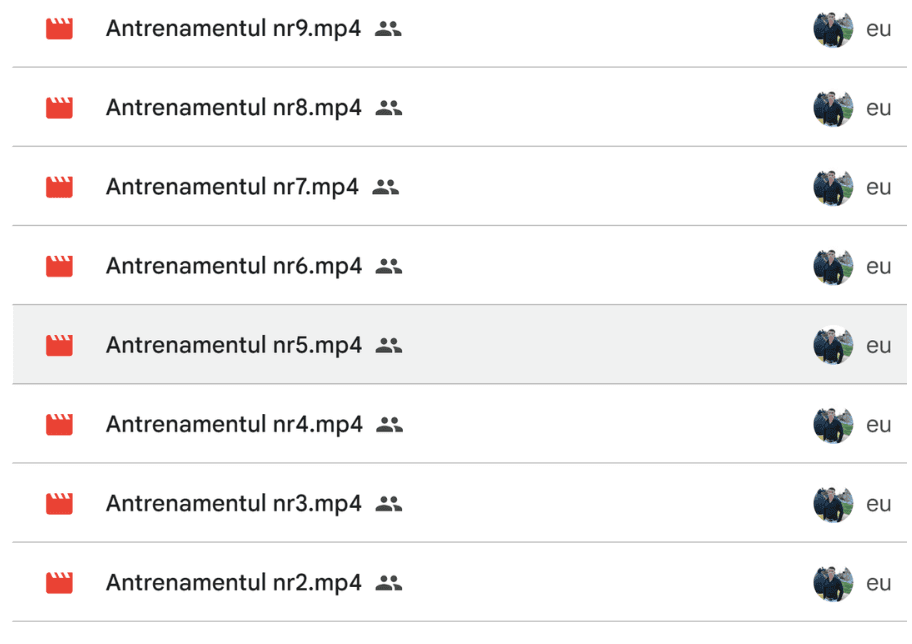 Lista de antrenamente video pentru clienti